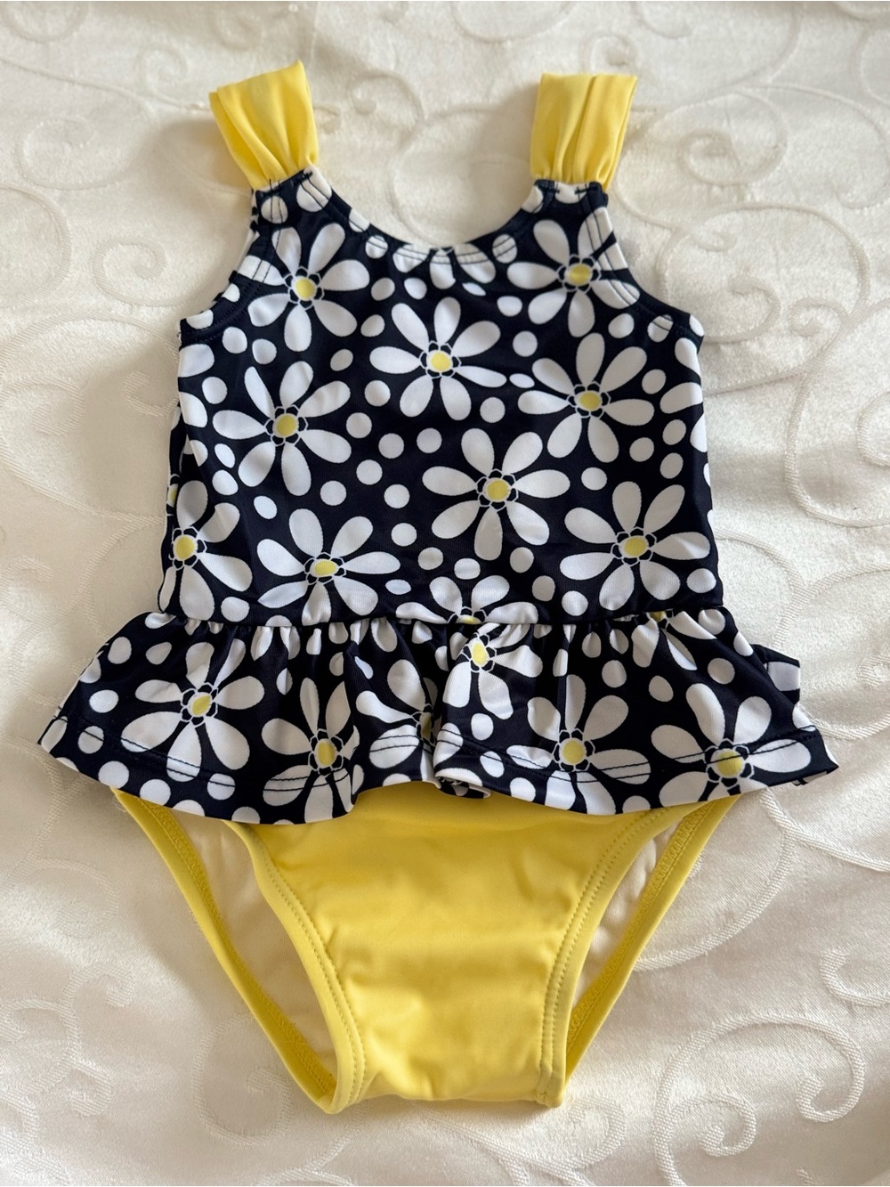 NWOT Gymboree Baby Girl Navy Daisy Ruffle One-Piece Swimsuit 6-12M